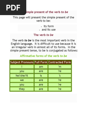 The Simple Present Of The Verb To Beexplain