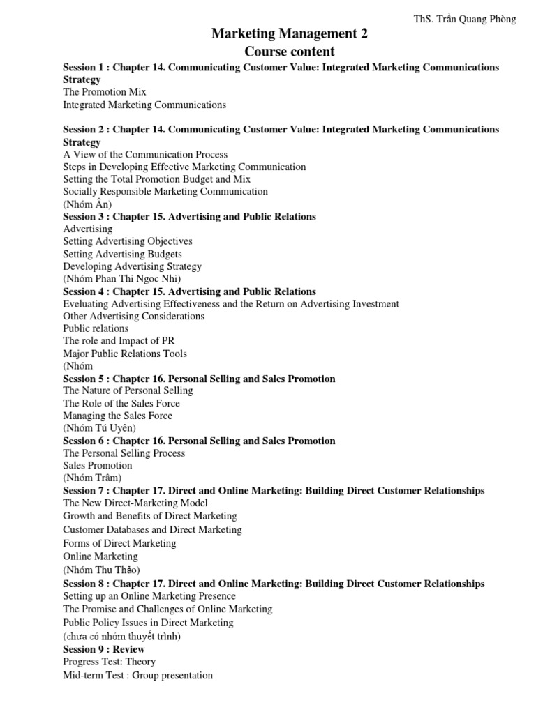Marketing Management Course Outline | PDF