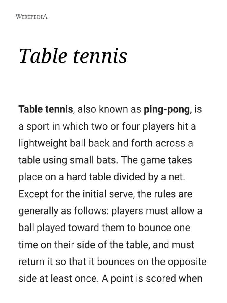 Table Tennis Wikipedia Table Tennis Games Of Physical Skill