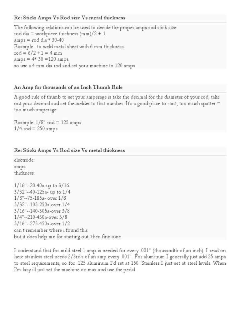 Amps Vs Rod Size Vs Metal Thickness Download Free PDF Electric