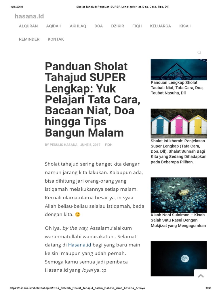 Sholat Tahajud Panduan Super Lengkap Niat Doa Cara