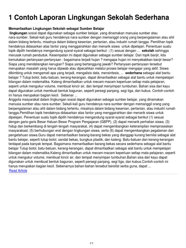 1 Contoh Laporan Lingkungan Sekolah Sederhana