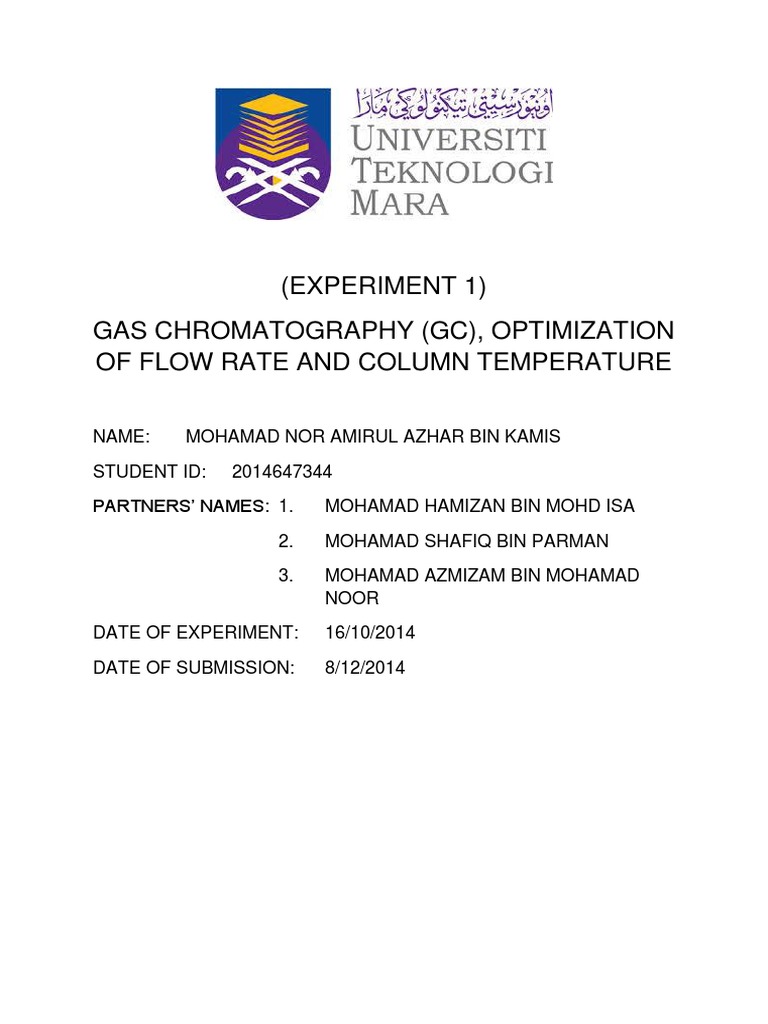 (Experiment 1) Gas Chromatography (GC), Optimization of Flow Rate and