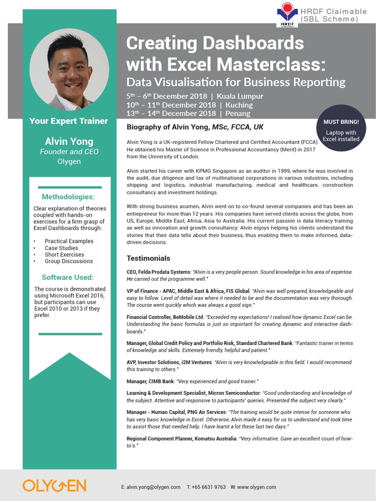 Excel Dashboard Masterclass in Singapore | PDF | Microsoft Excel ...