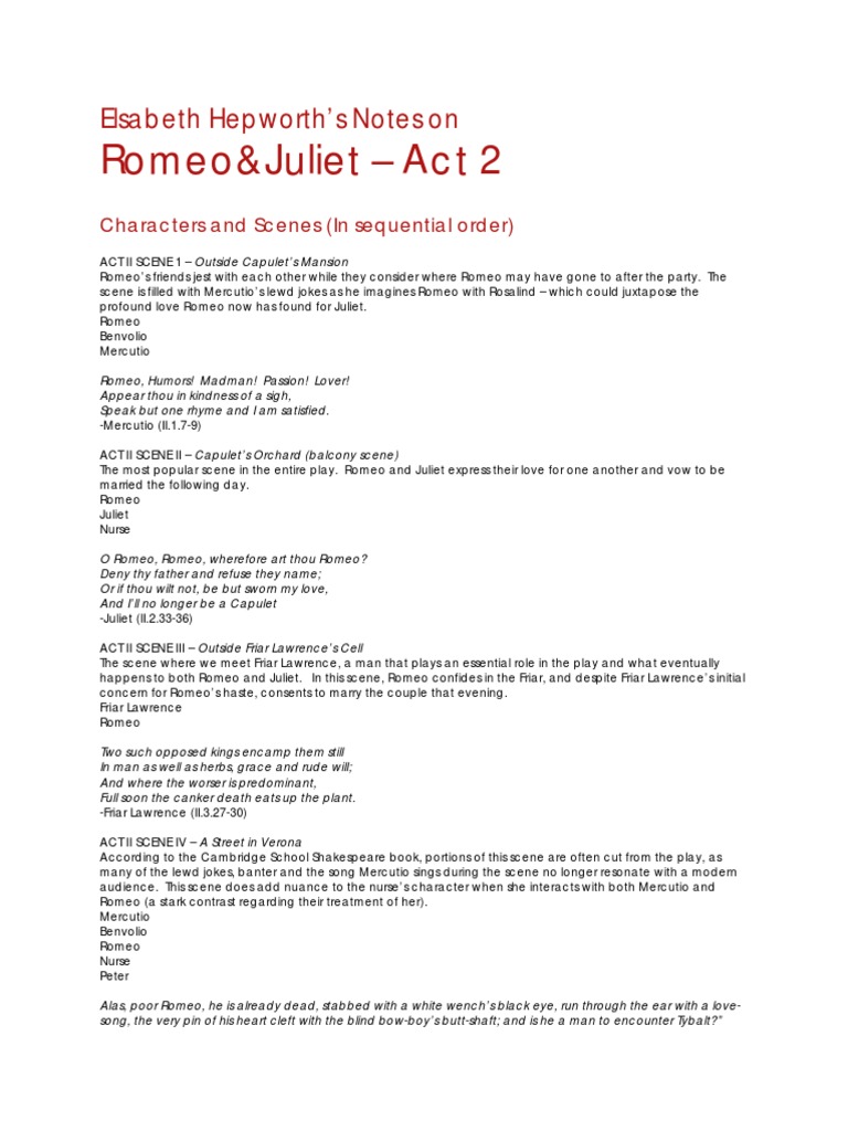 Romeo and Juliet Act II | PDF | Characters In Romeo And Juliet | Juliet