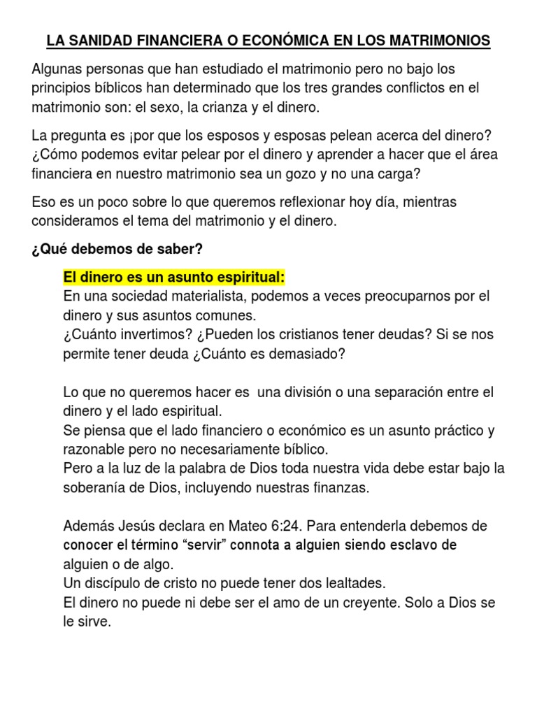 Sanidad Financiera en el Matrimonio | PDF | Deuda | Presupuesto