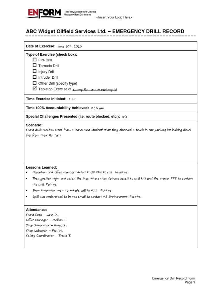 6 2.emergency Drill Record Form Example