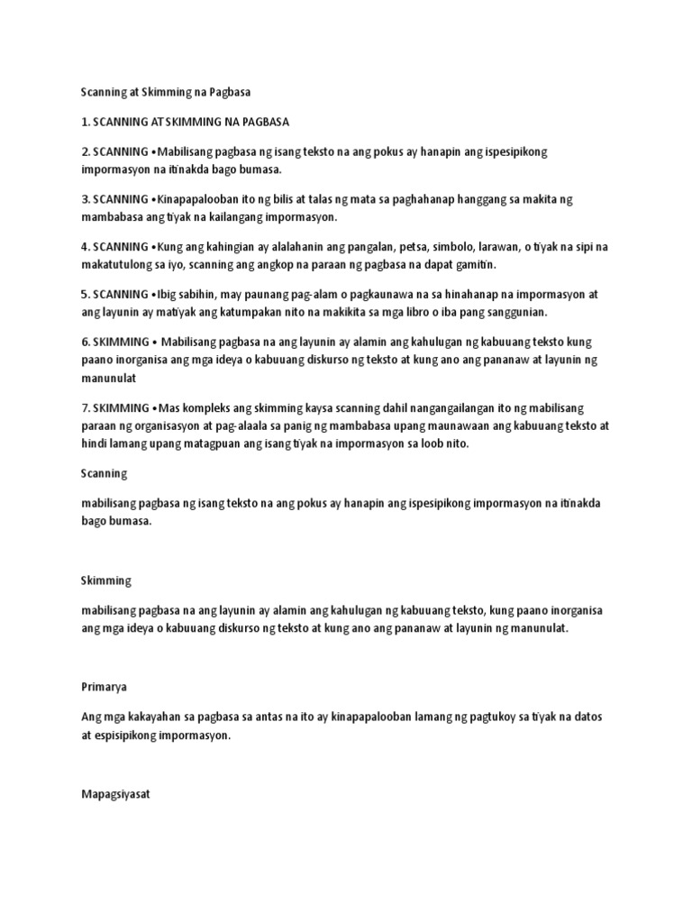 Scanning at Skimming Na Pagbasa PDF