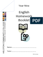 Y9 English Homework Book Sept 17
