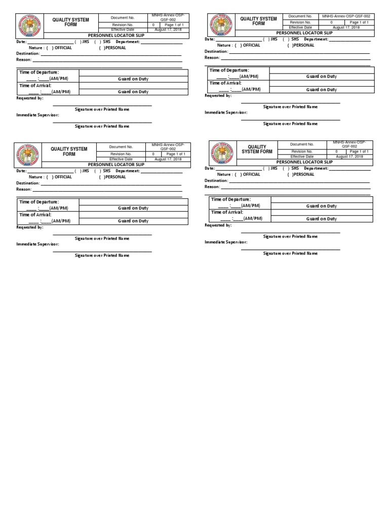 Personnel Locator Slip Template and Instructions PDF Document