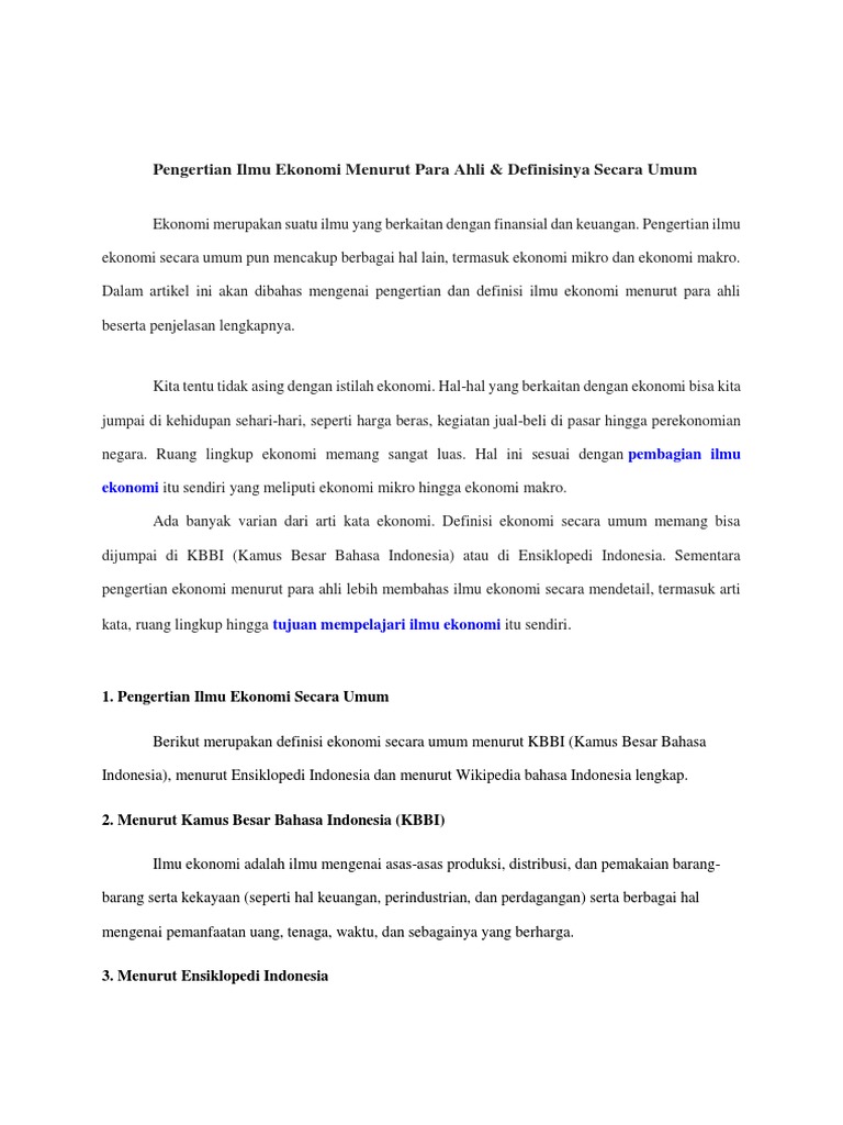 Pengertian Ilmu Ekonomi Menurut Para Ahli Pdf
