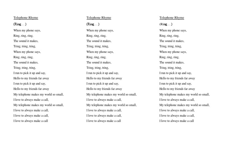 Telephone Rhyme Lyric | PDF | Language Arts &amp; Discipline