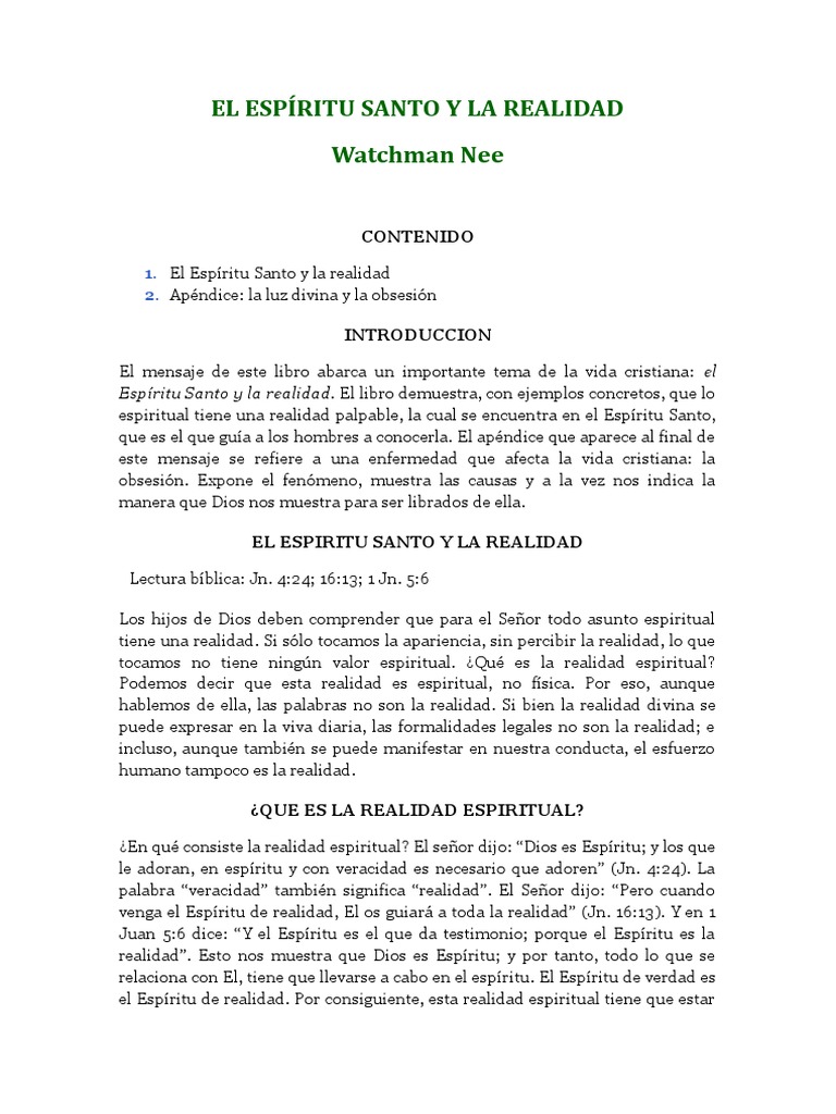 El Espiritu Santo y La Realidad - Watchman Nee PDF | PDF | Cristo ...