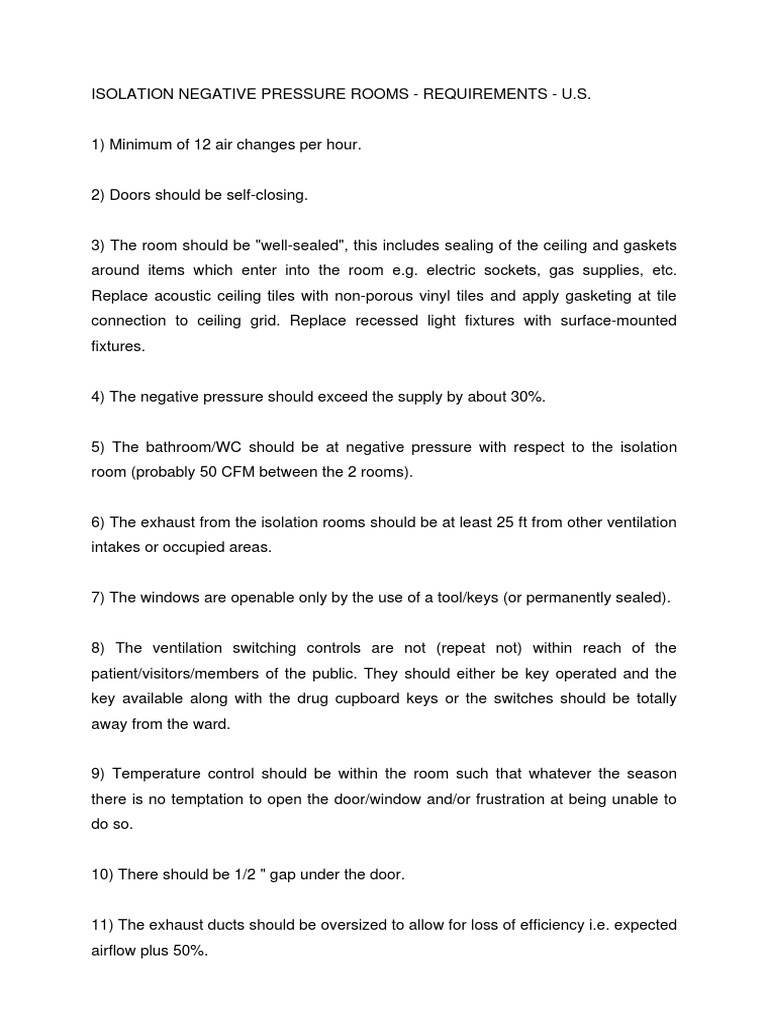 Isolation Room Requirements U.S PDF PDF Ventilation (Architecture