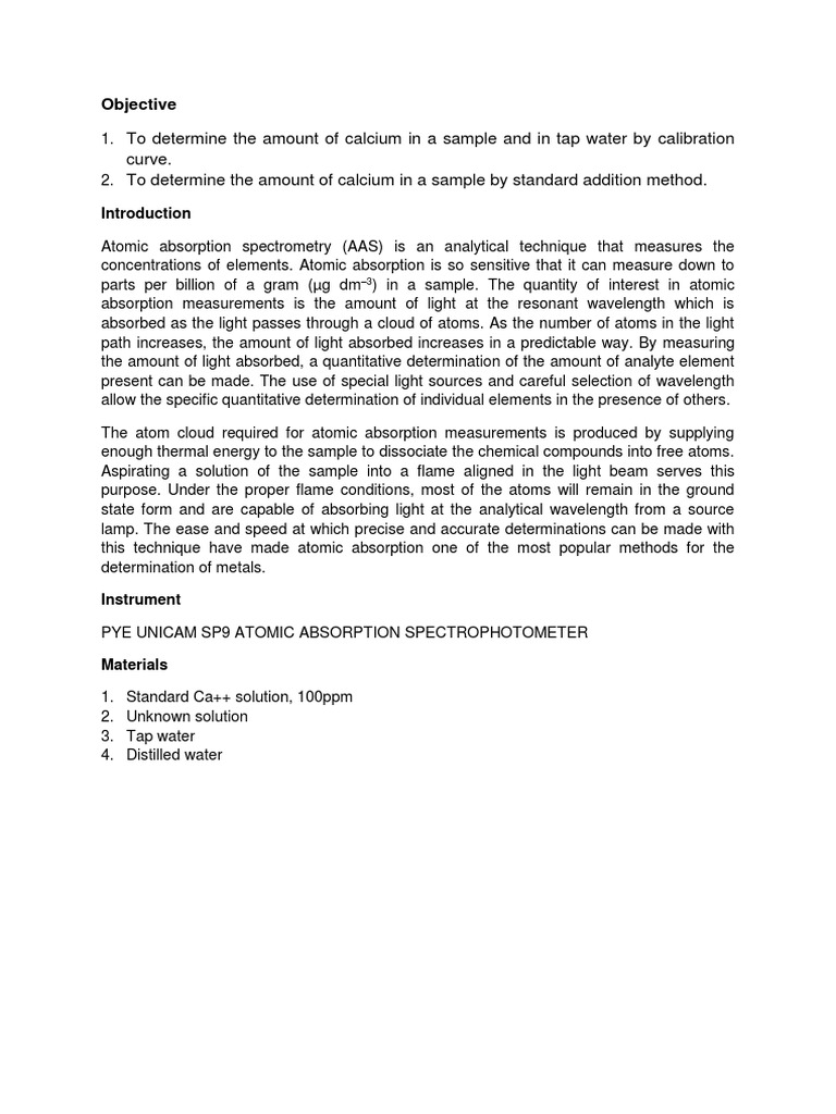 Calcium Analysis via AAS | PDF | Atomic Absorption Spectroscopy ...