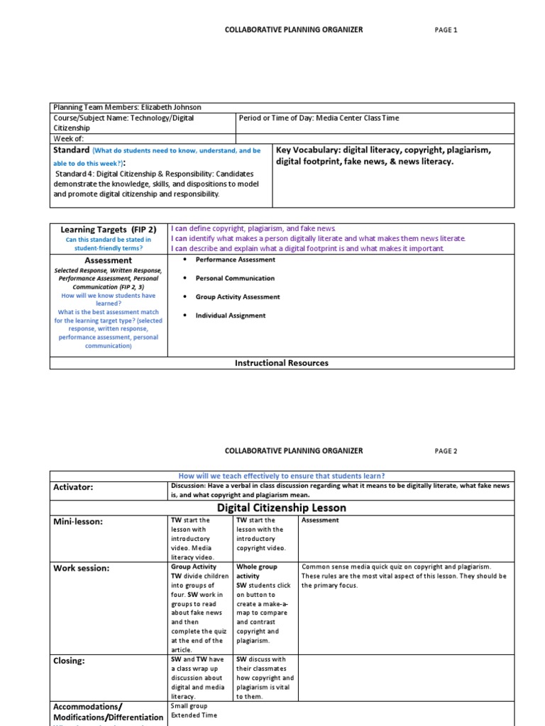 Digital Literacy Lesson Plan PDF Reading Comprehension Applied Psychology