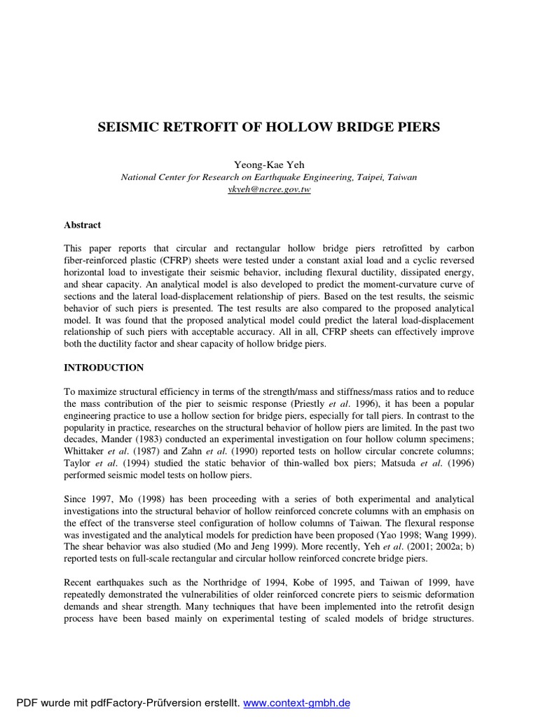 Seismic Retrofit of Hollow Bridge Piers | PDF | Deformation ...