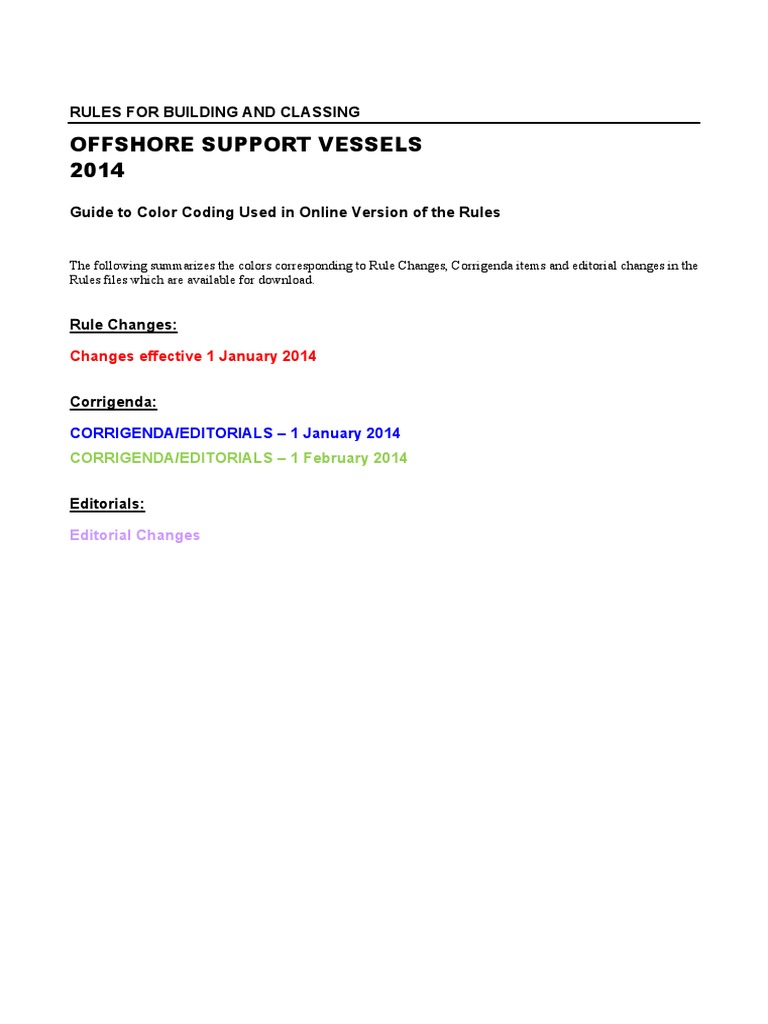 Offshore Support Vessels 2014: Rules For Building and Classing | PDF