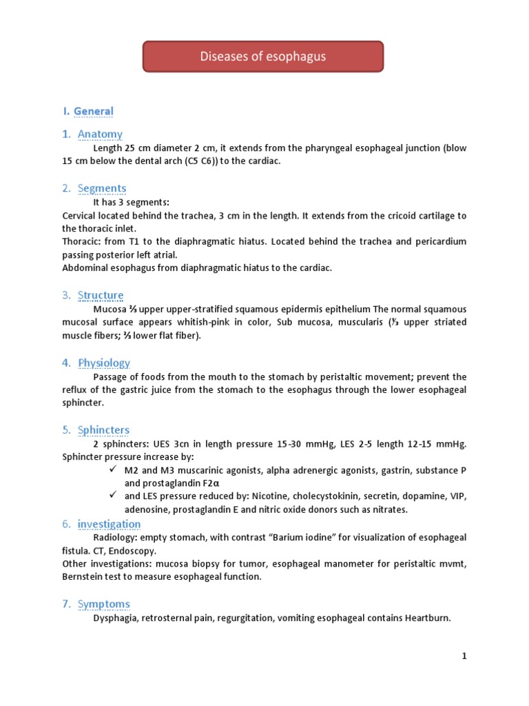 Diseases of Esophagus: I. General | PDF | Esophagus | Esophageal Cancer