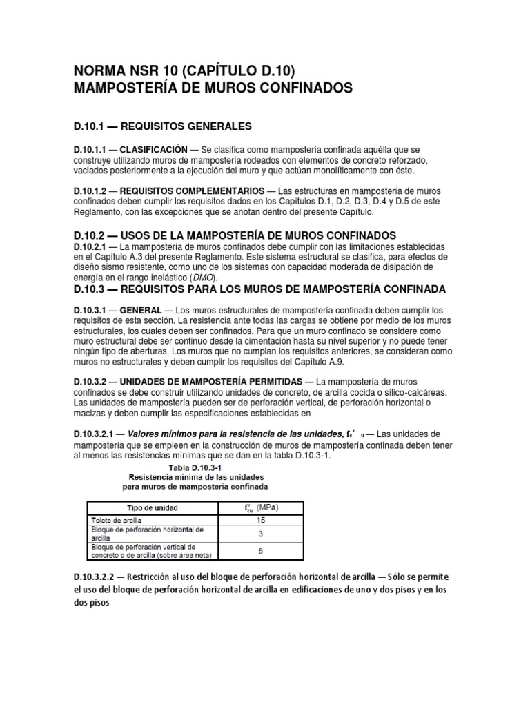 Borrador NORMA NSR 10 | PDF | Cemento | Mortero (Albañilería)