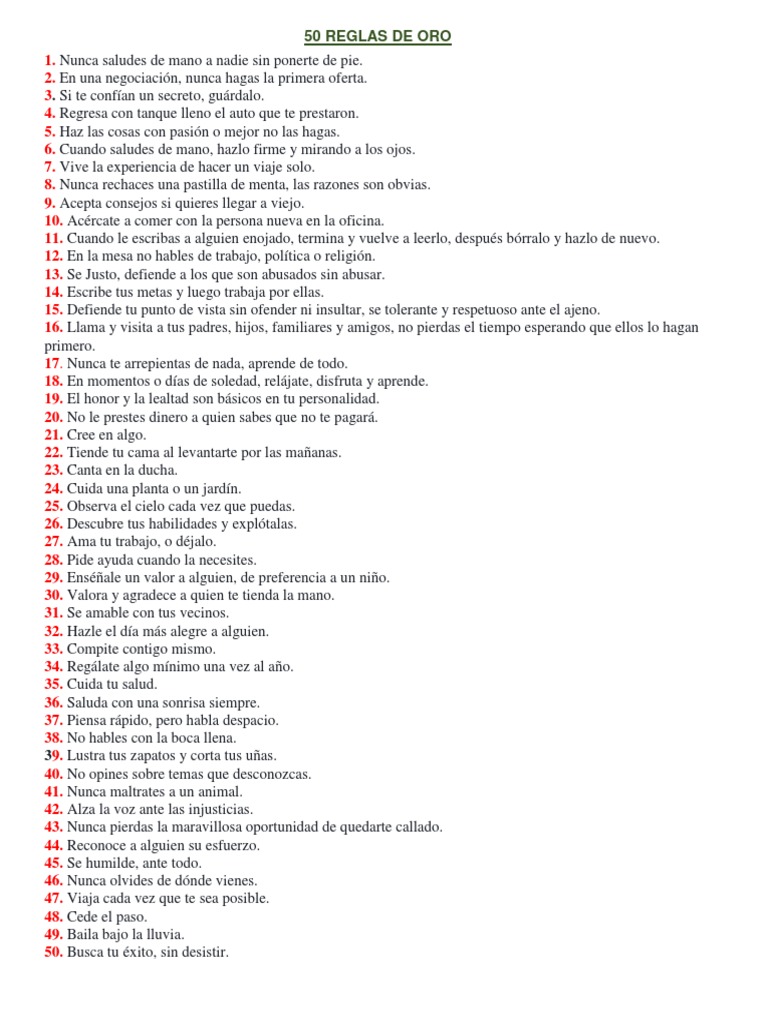 50 Reglas de Oro para la Vida | PDF