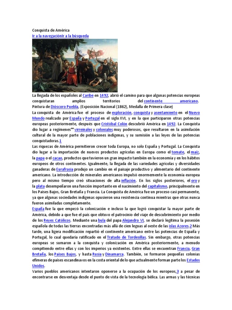 Resumen de la Conquista de América | PDF | Colonización europea de las ...