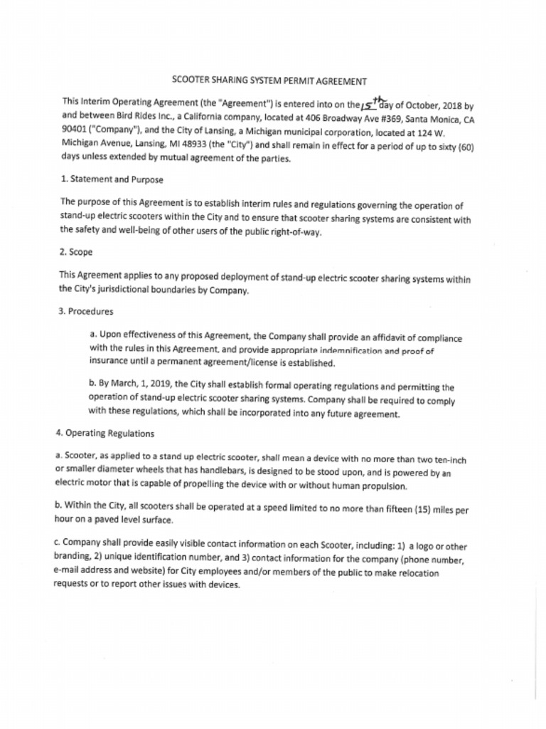 Bird Rides Inc. Operating Agreement 10.2018