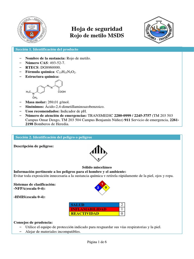 Hoja de Seguridad Rojo de Metilo