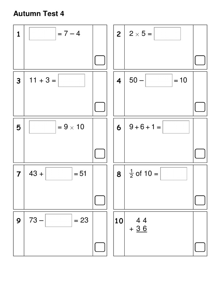 Autumn Math Test Questions | PDF