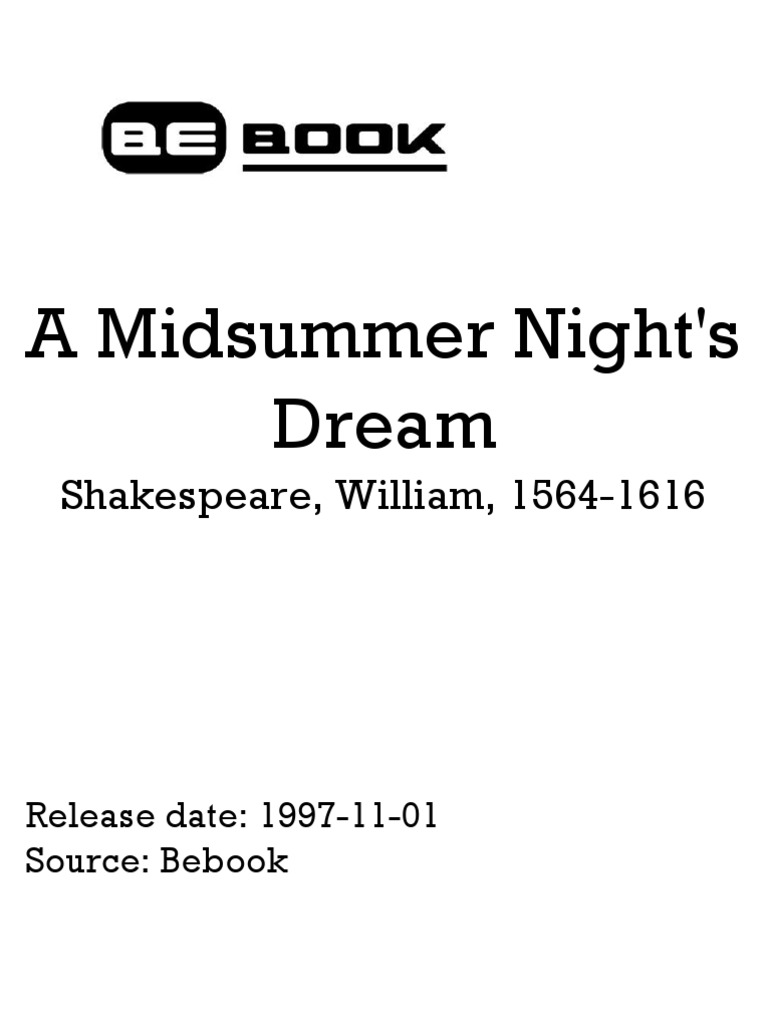 Shakespeare William 1564 1616 A Midsummer Night S Dream | PDF | Poetry