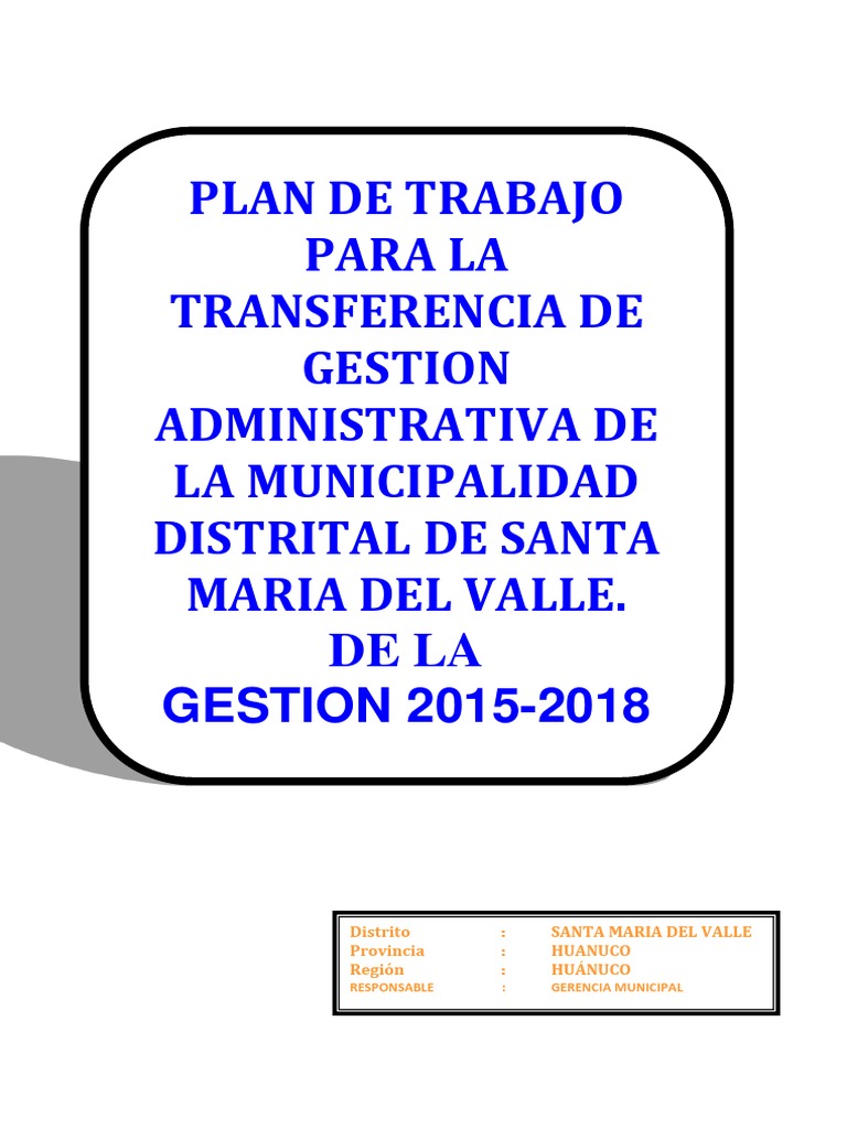 Plan de Transferencia de Gestión 2015-2018 | PDF | Responsabilidad ...