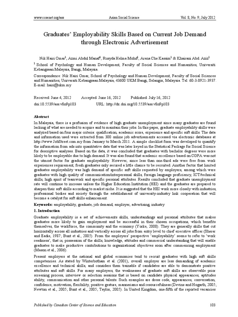 Graduate Employability Skills Analysis | PDF | Academic Degree | Employment