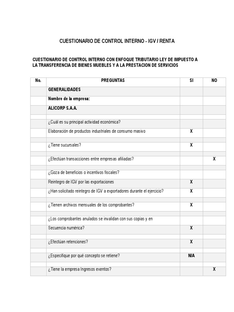 Cuestionario de Control Interno | PDF | Contabilidad | Tarjeta de débito
