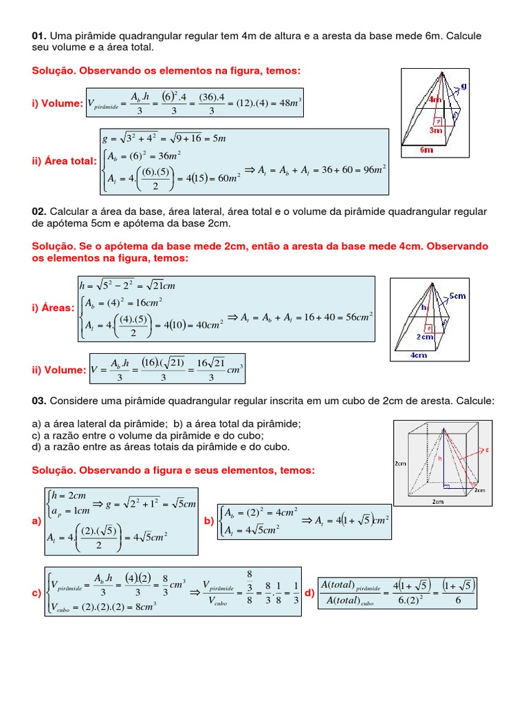 exercícios piramides | Geometria Clássica | Euclides