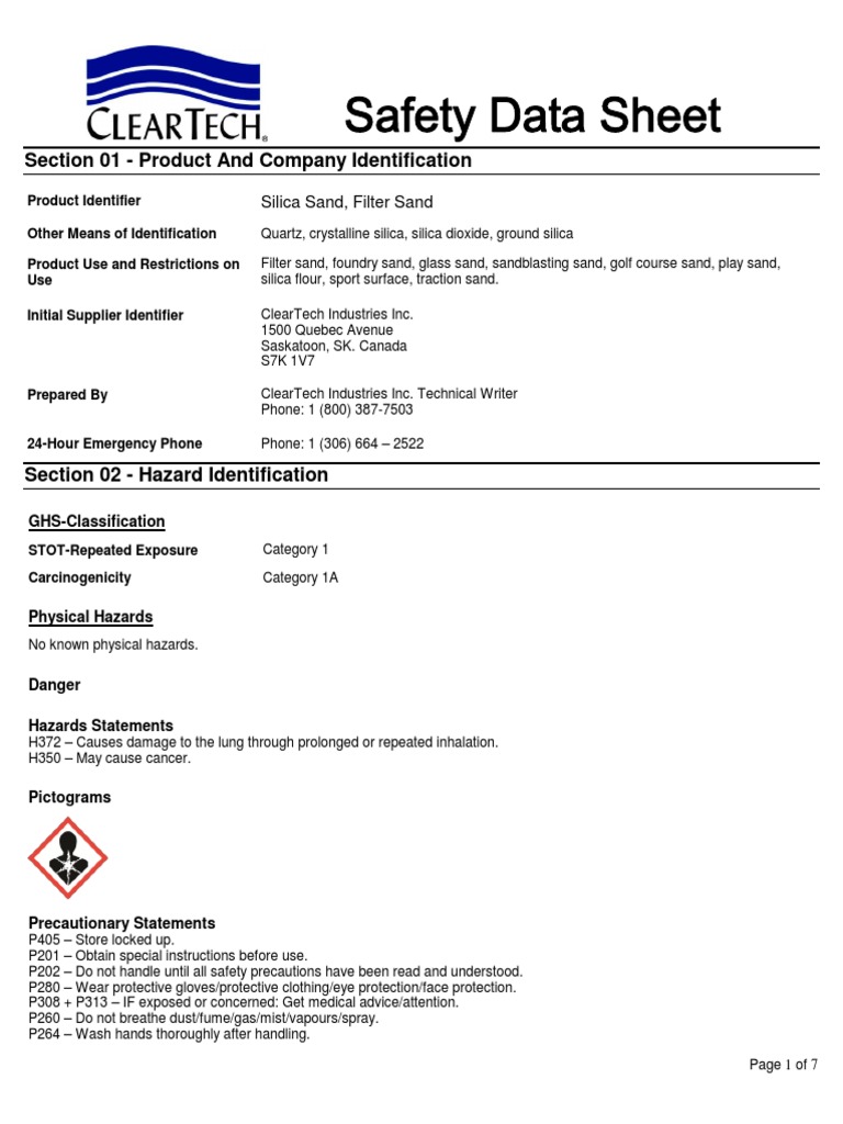 SDS Silica Sand | Silicon Dioxide | Toxicity