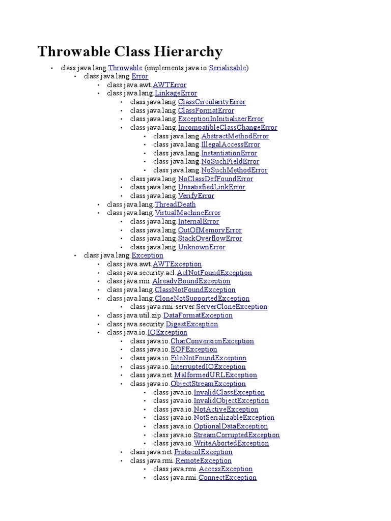 Java Throwable Class Hierarchy | PDF | Oracle Corporation | Oracle ...
