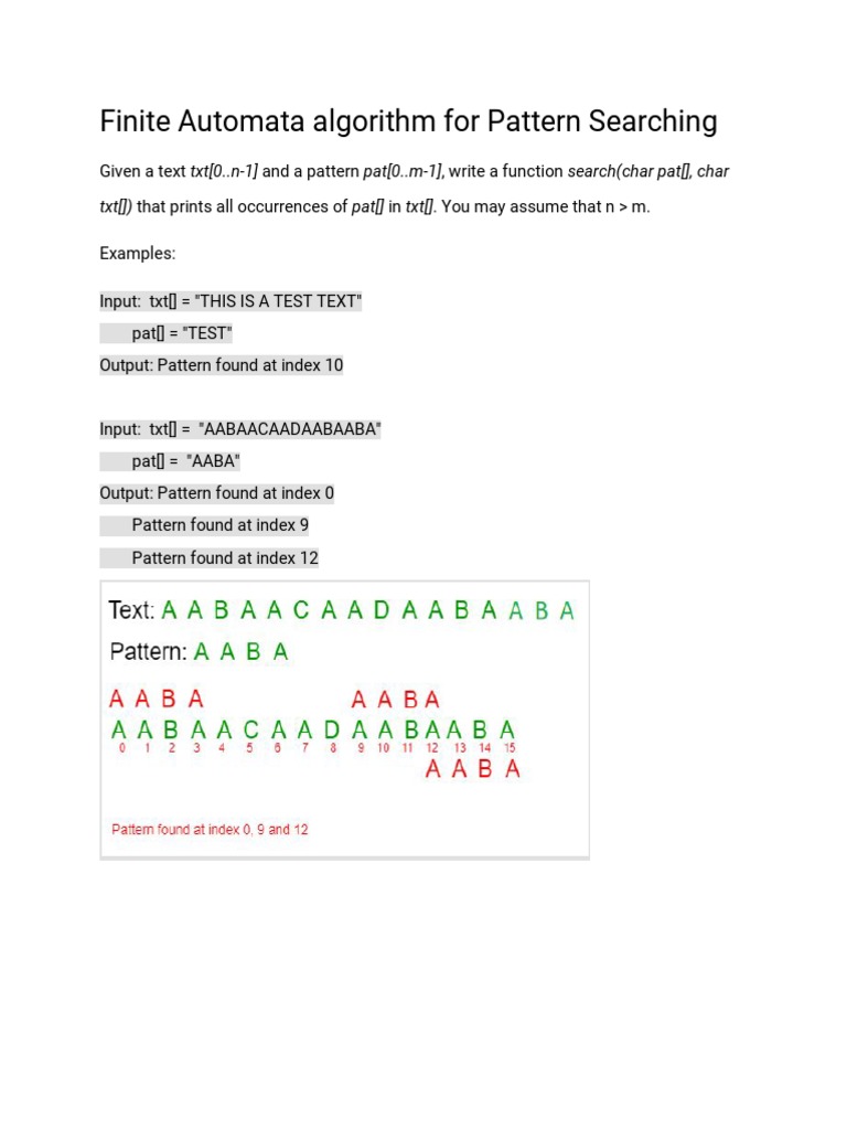 Finite Automata Algorithm For Pattern Searching | PDF | String ...
