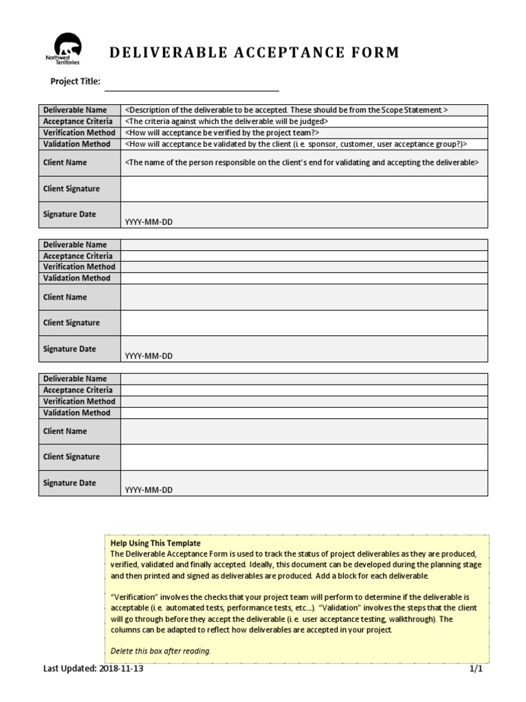 Deliverable Acceptance Form Template | PDF | Business | Computers