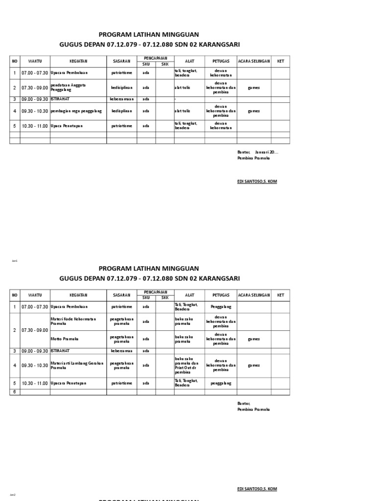 Program Latihan Mingguan Pramuka Pdf