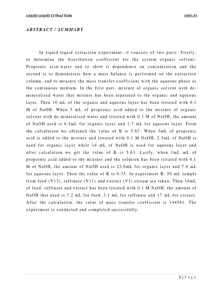 Liquid-Liquid Extraction Analysis | PDF | Solubility | Solution