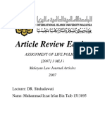 Article Review Equity: Assignment of Life Policies (2007) 3 MLJ I Malayan Law Journal Articles 2007