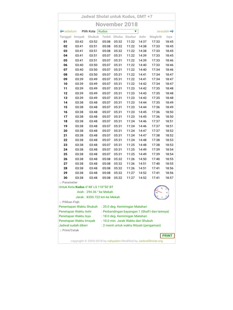 Jadwal Sholat Bulan November 2018 Untuk Daerah Kudus Dan Sekitarnya Jadwalsholat Org