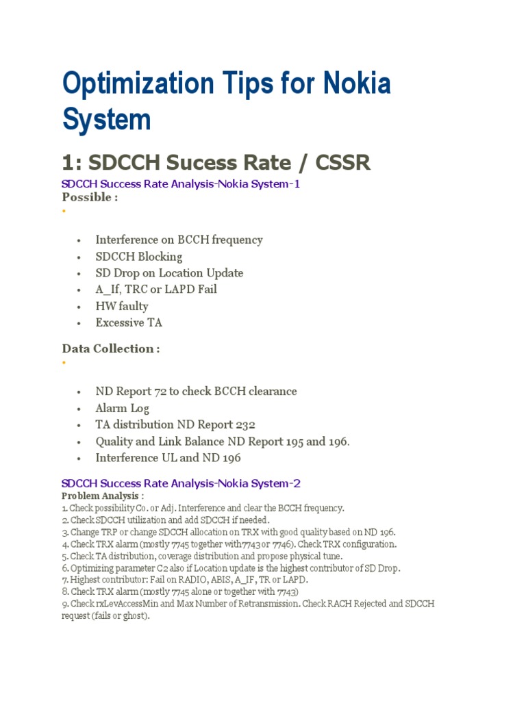 Optimization Tips For Nokia System Pdf Electromagnetic Interference