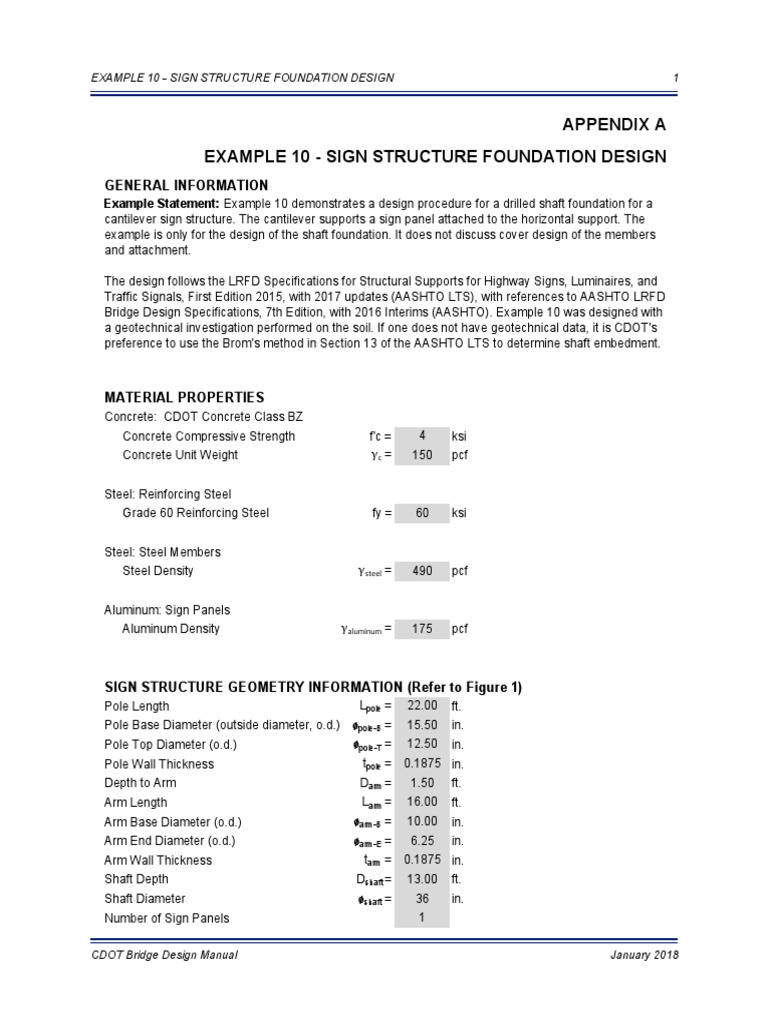 Example 10 - Sign Structure Foundation Design Appendix A | PDF ...