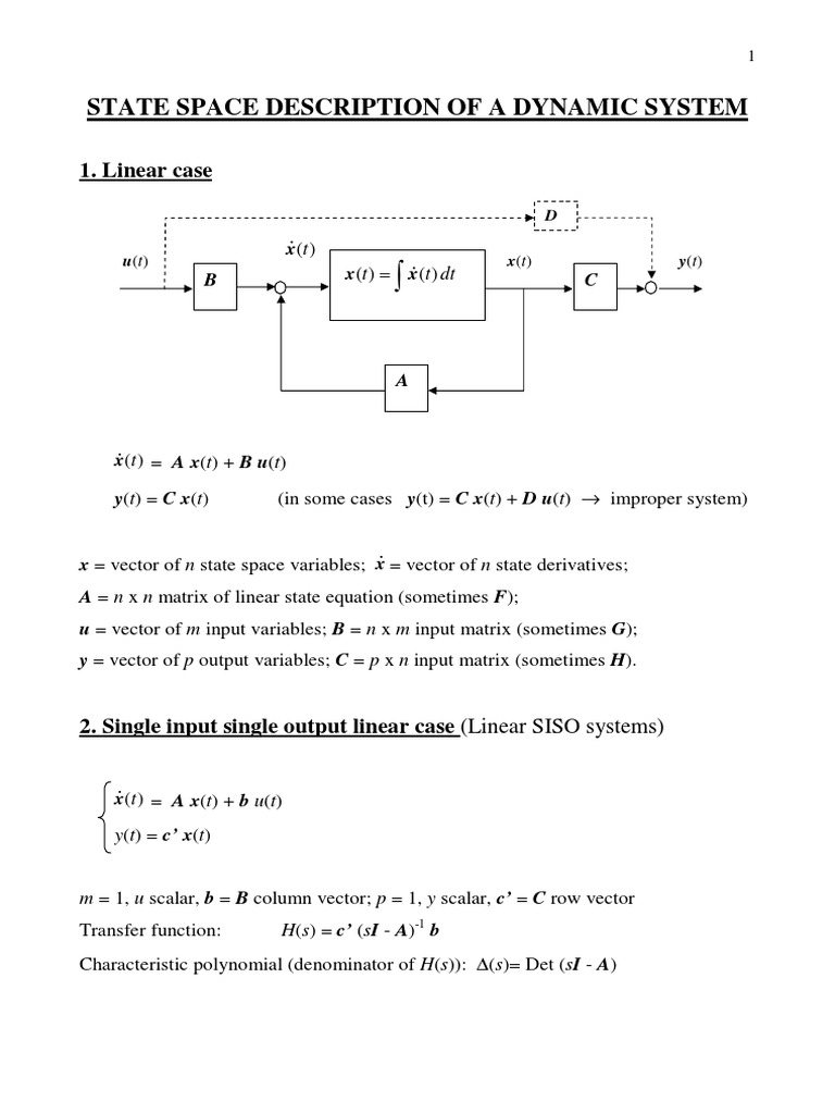 State Space Description of A Dynamic System: 1. Linear Case | PDF ...