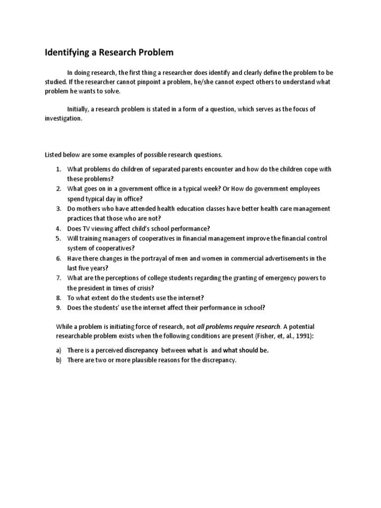 Identifying A Research Problem | PDF | Perception | Cognition