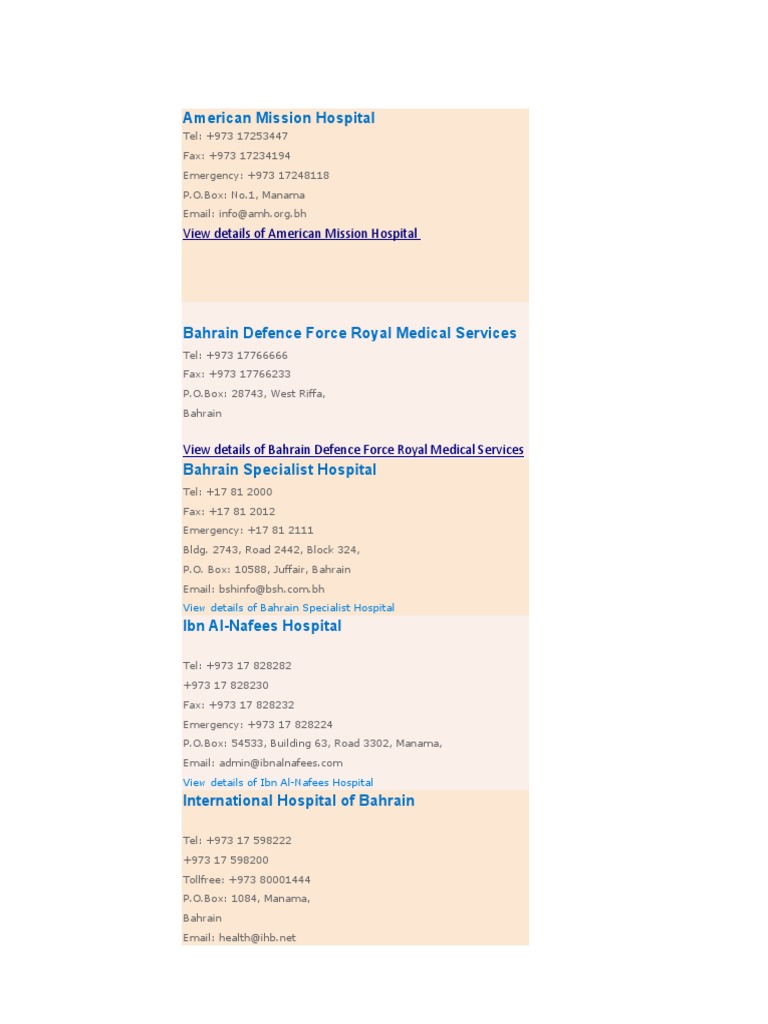 Bahrain Hospitals PDF Bahrain Arabian Peninsula