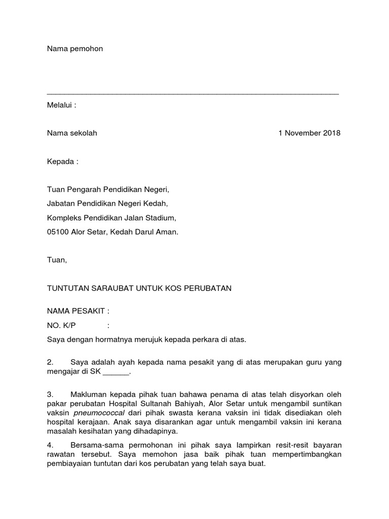 Surat Iringan Tuntutan Perubatan Edit Pdf