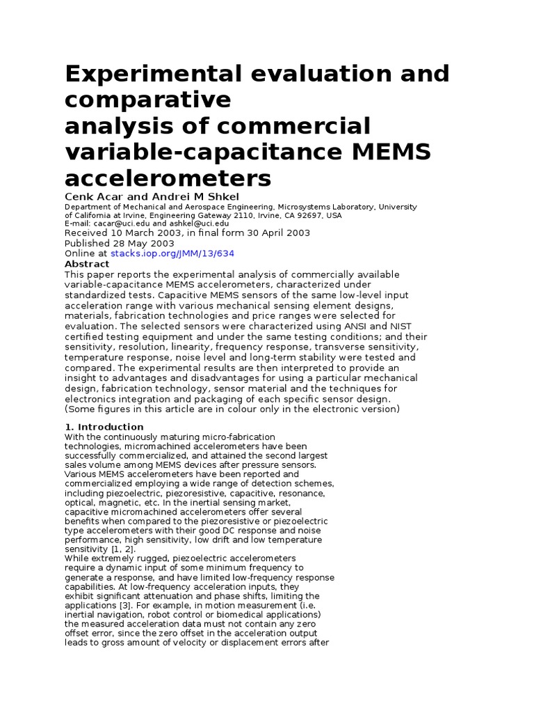 Comparative Analysis of MEMS Accelerometers | PDF | Accelerometer ...