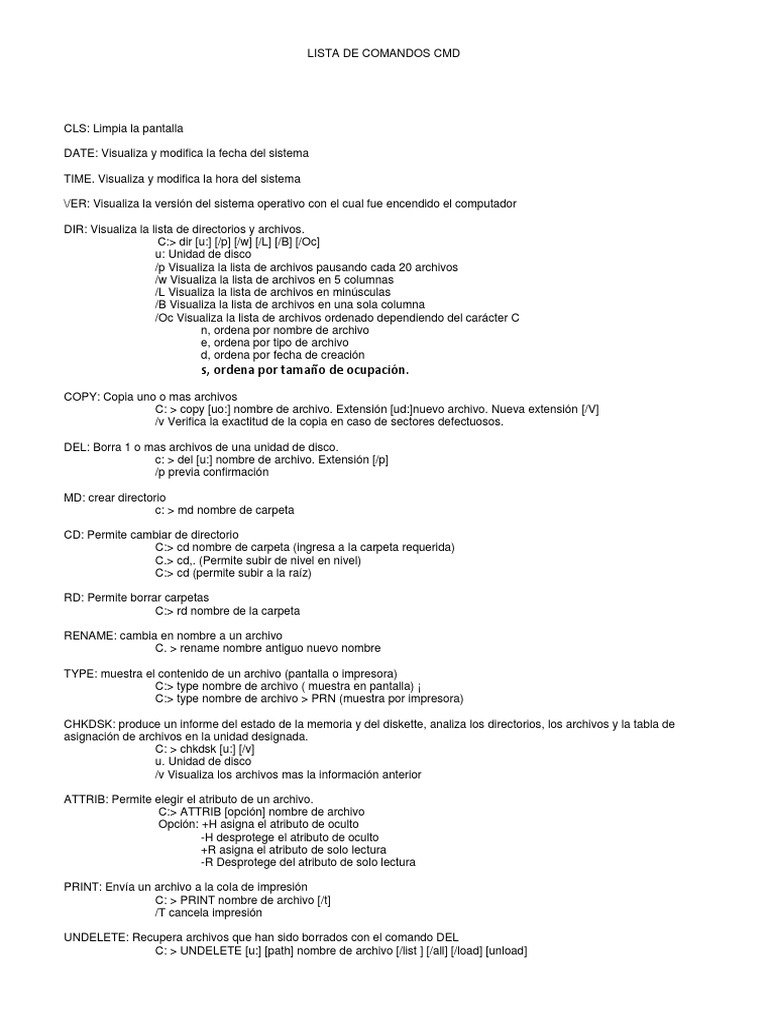 Lista de Comandos CMD | PDF | Windows Vista | Archivo de computadora